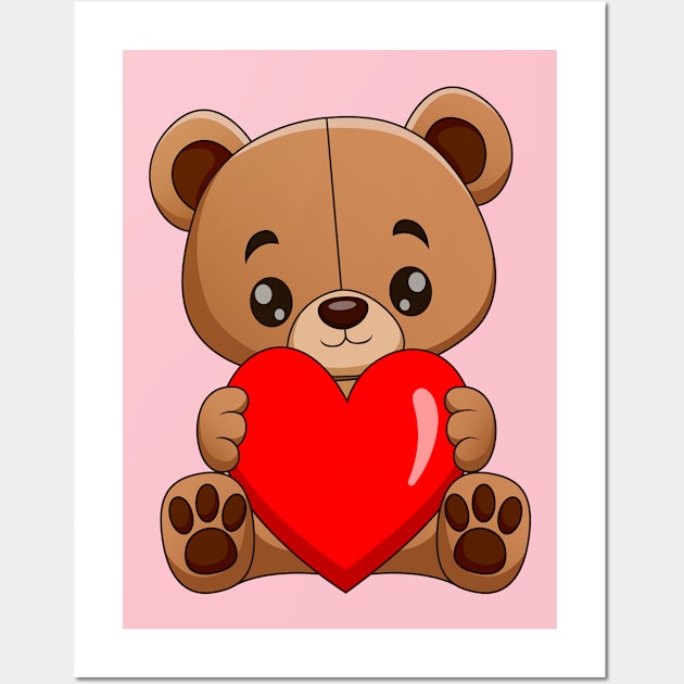 Cute cartoon bear holding love Wall Art by PitubeArt